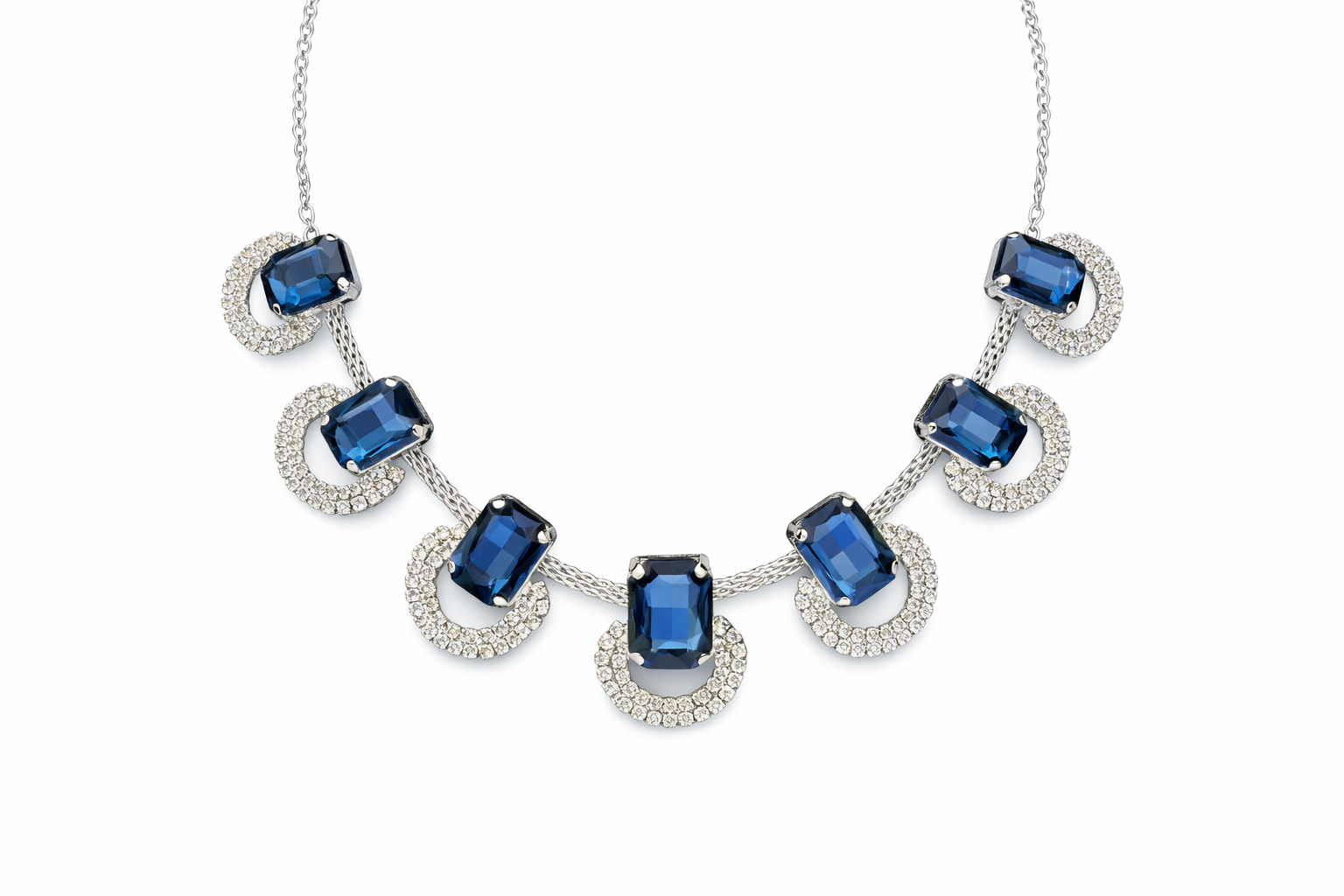 Luxury Blue Stone Statement Necklace Set – Silver-Tone | Luxeerah