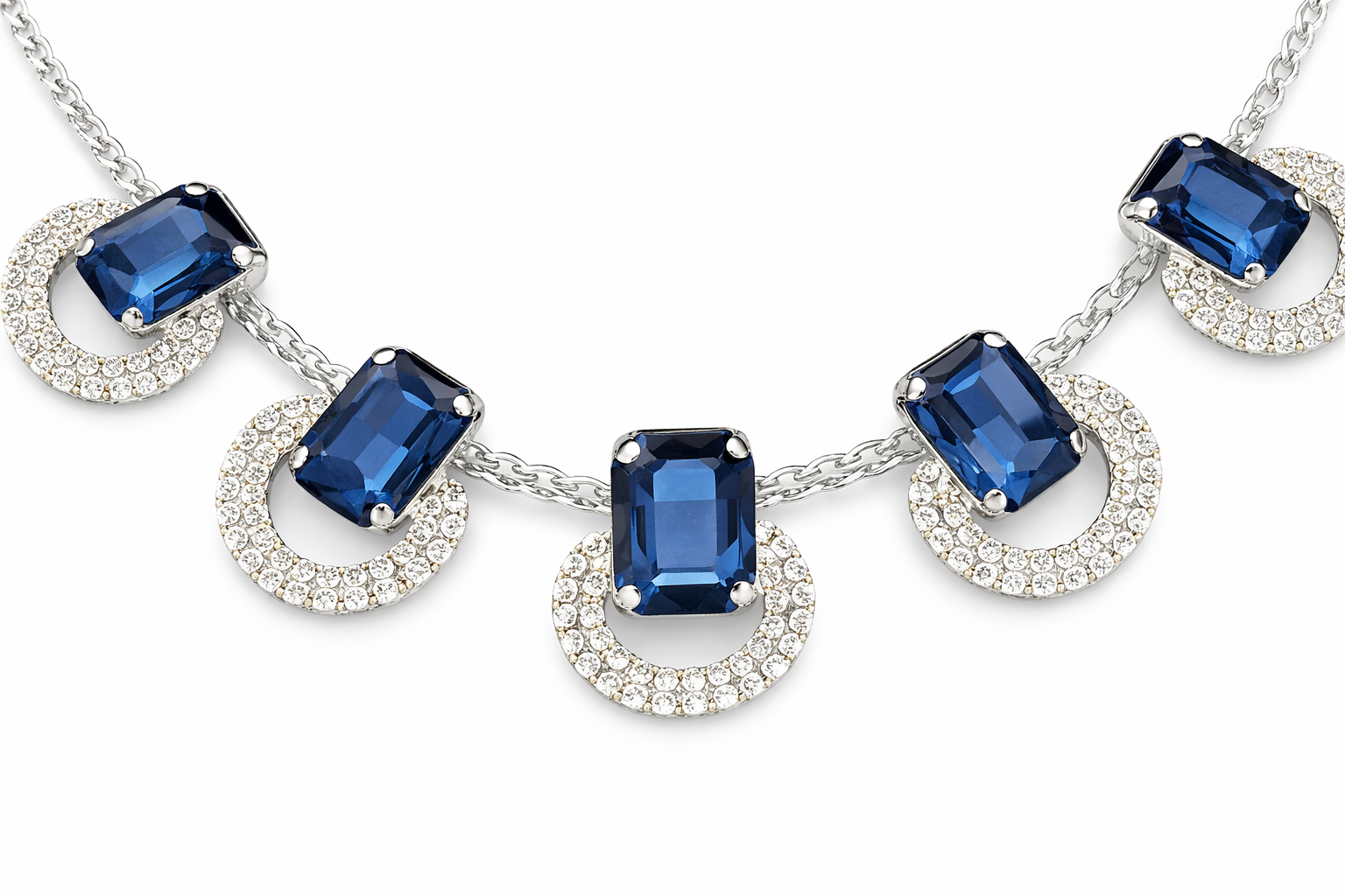 Luxury Blue Stone Statement Necklace Set – Silver-Tone | Luxeerah