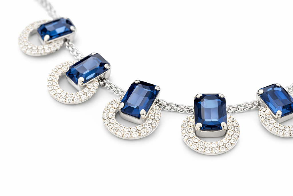 Luxury Blue Stone Statement Necklace Set – Silver-Tone | Luxeerah