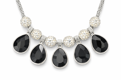 Black Teardrop Crystal Statement Necklace – Silver-Tone | Luxeerah