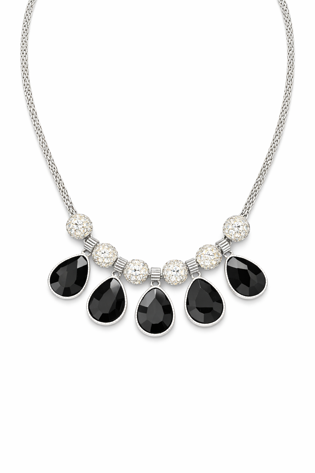 Black Teardrop Crystal Statement Necklace – Silver-Tone | Luxeerah