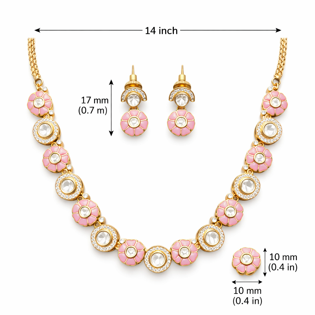 Pink Floral Kundan Necklace Set with Earrings – Luxury Traditional Wedding Jewellery