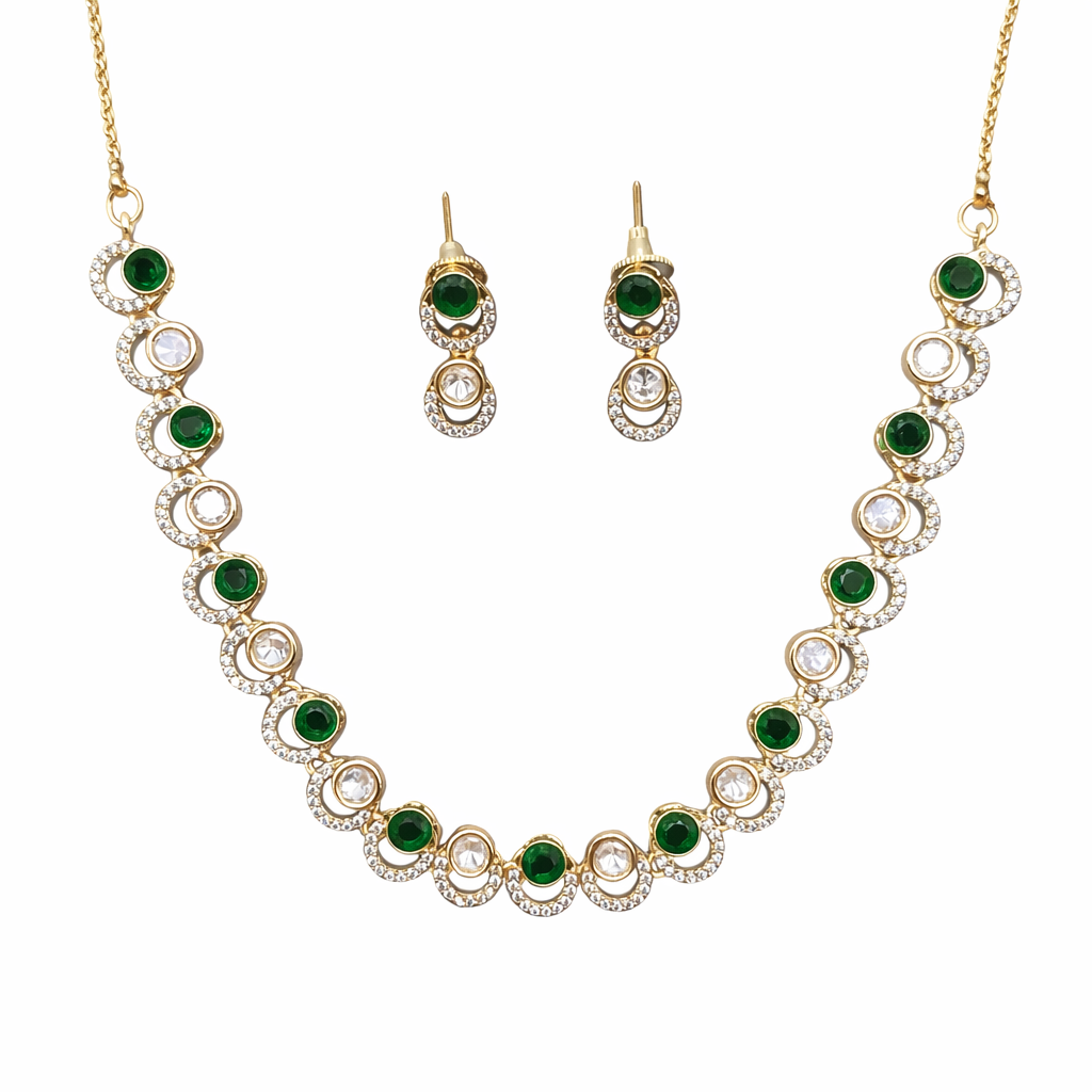 Luxury Green Kundan Necklace Set with Matching Earrings
