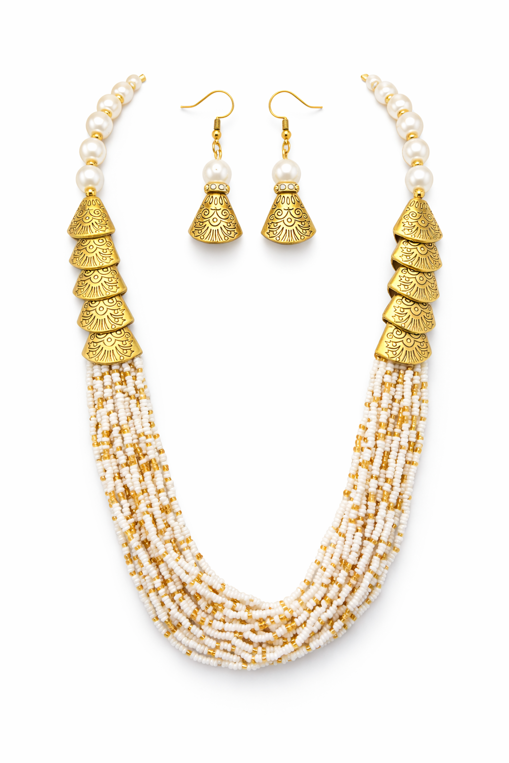 Layered Pearl Beaded Necklace Set