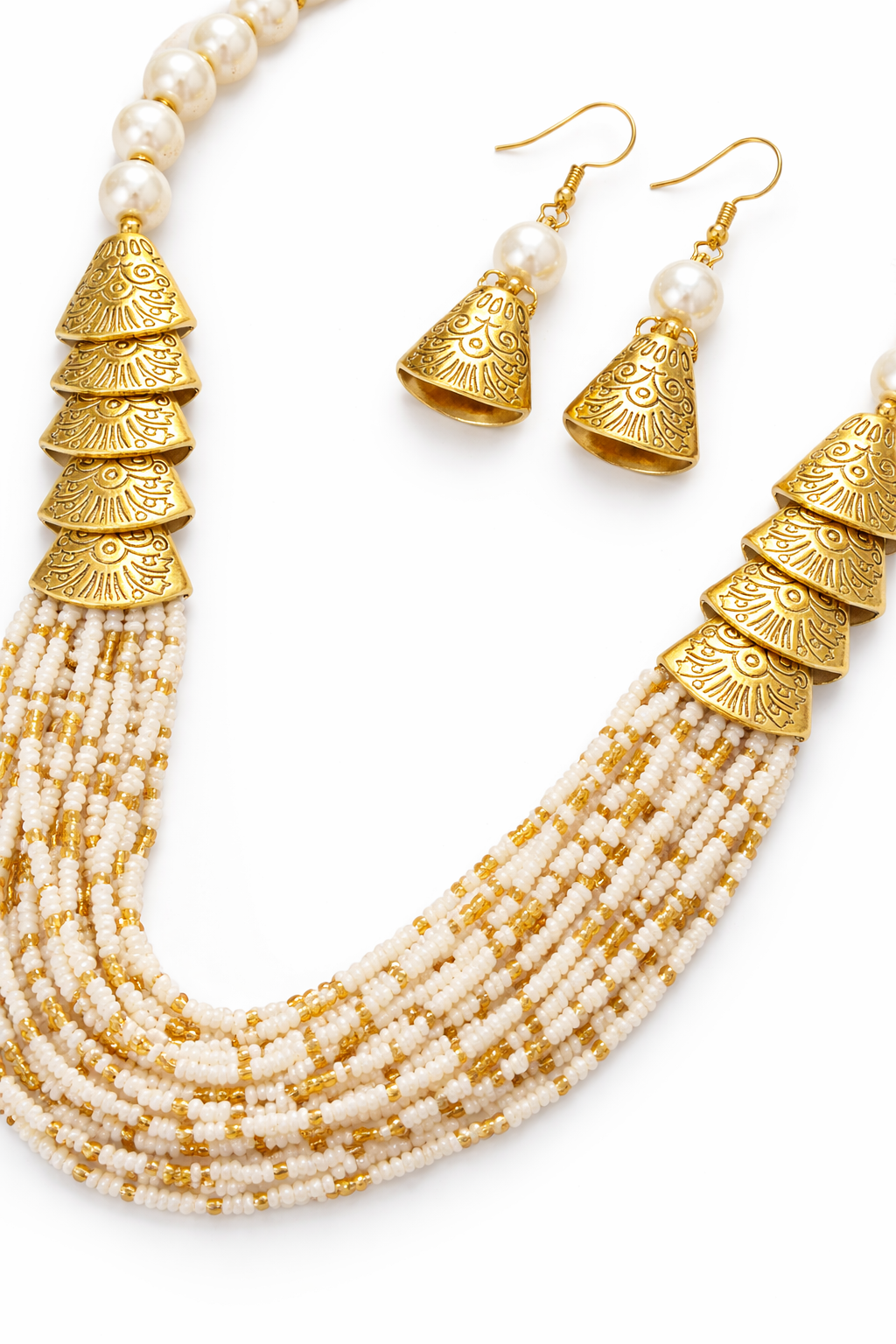 Layered Pearl Beaded Necklace Set