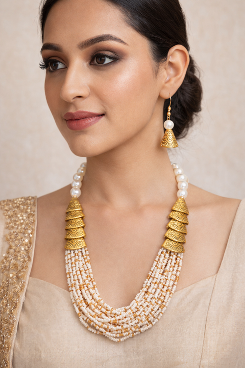 Layered Pearl Beaded Necklace Set