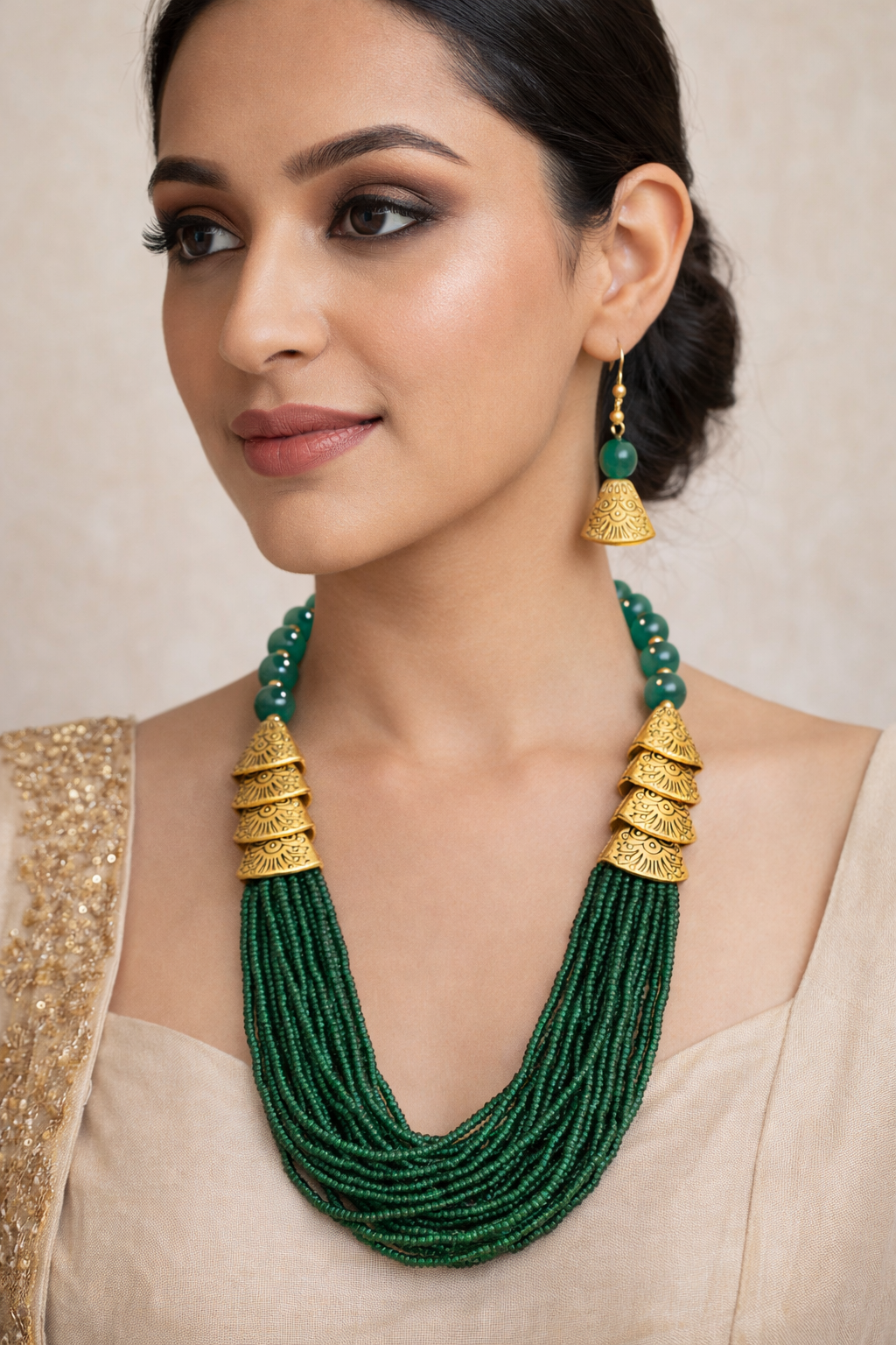 Vintage Green colour beaded layer Necklace