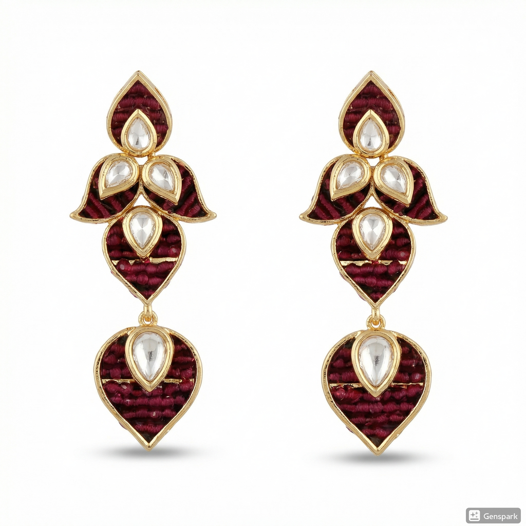 Luxeerah Premium Kundan Necklace Set with Earrings – Gold Plated Maroon Stone Designer Jewellery for Women