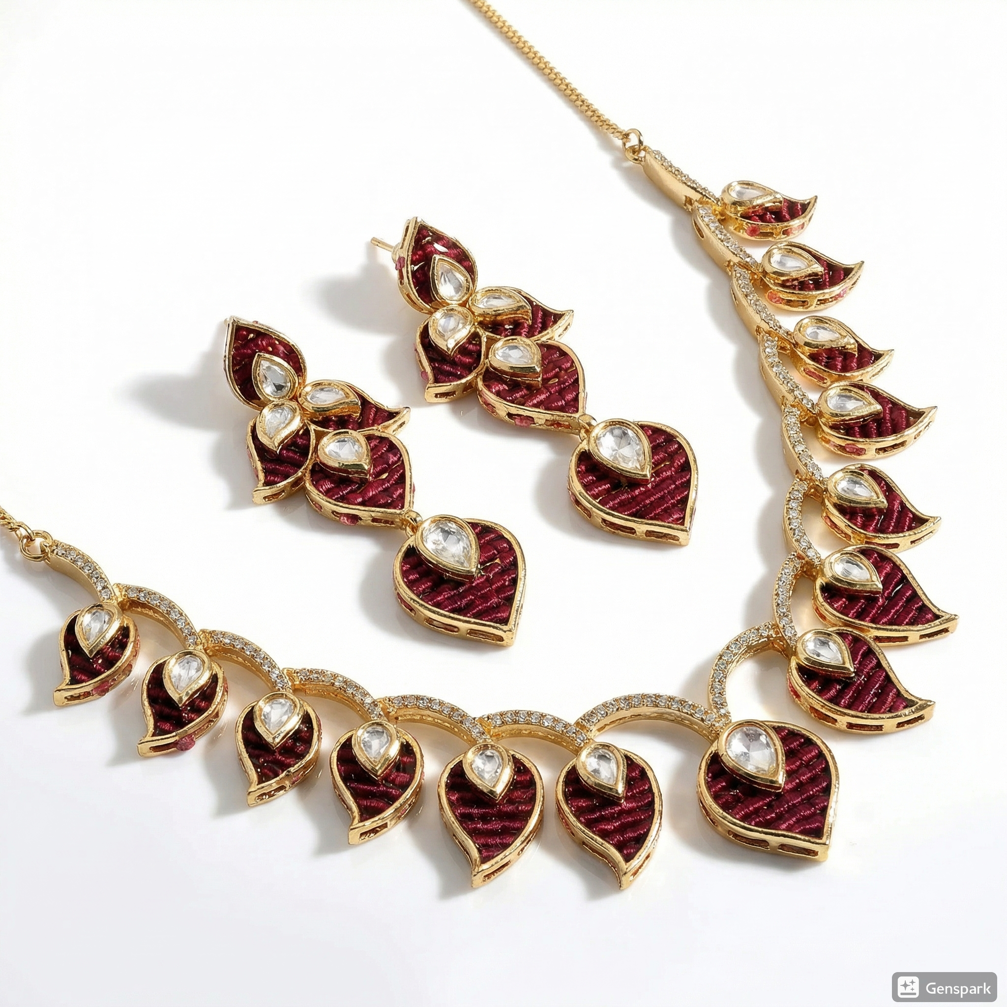 Luxeerah Premium Kundan Necklace Set with Earrings – Gold Plated Maroon Stone Designer Jewellery for Women
