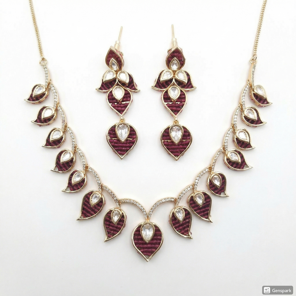 Luxeerah Premium Kundan Necklace Set with Earrings – Gold Plated Maroon Stone Designer Jewellery for Women