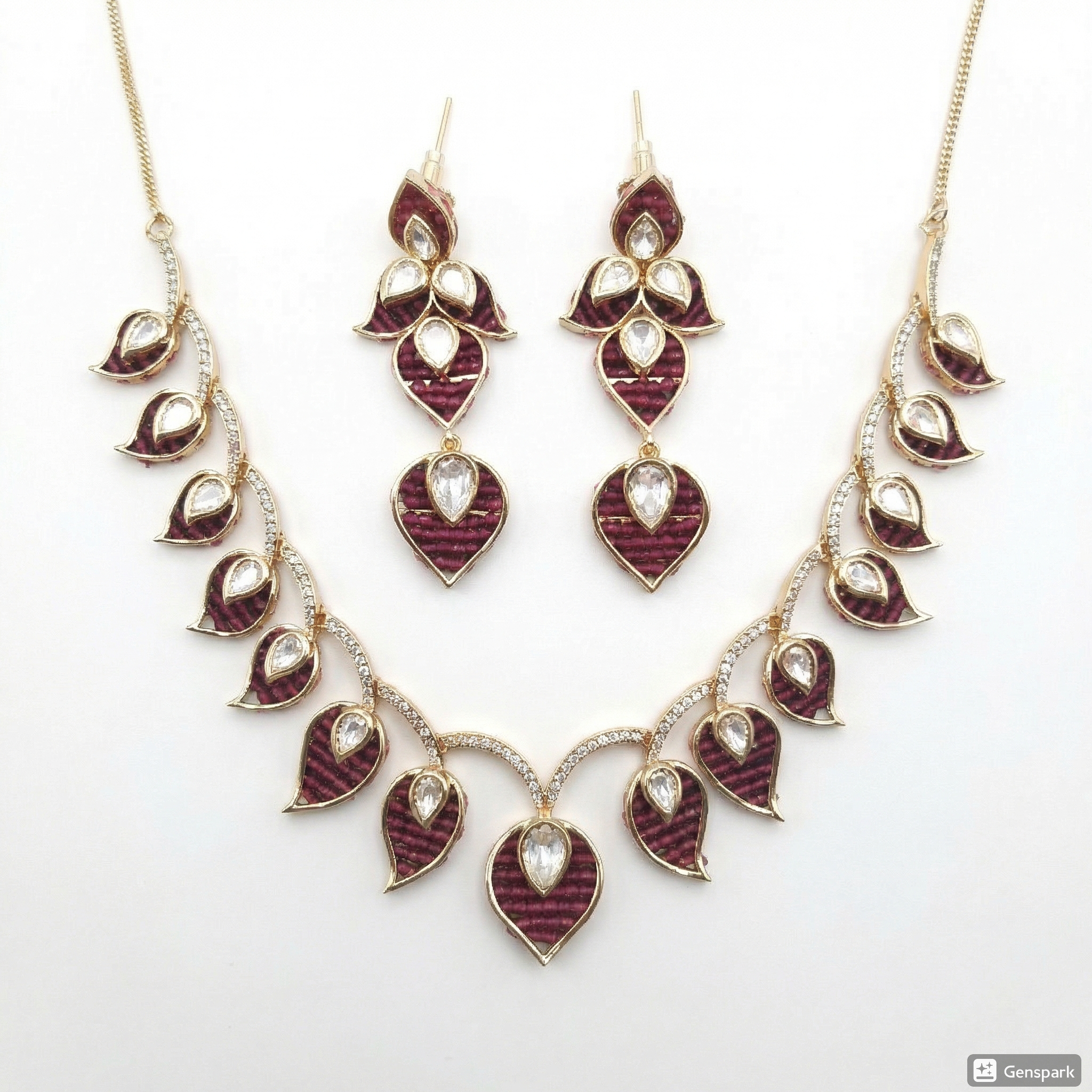 Luxeerah Premium Kundan Necklace Set with Earrings – Gold Plated Maroon Stone Designer Jewellery for Women