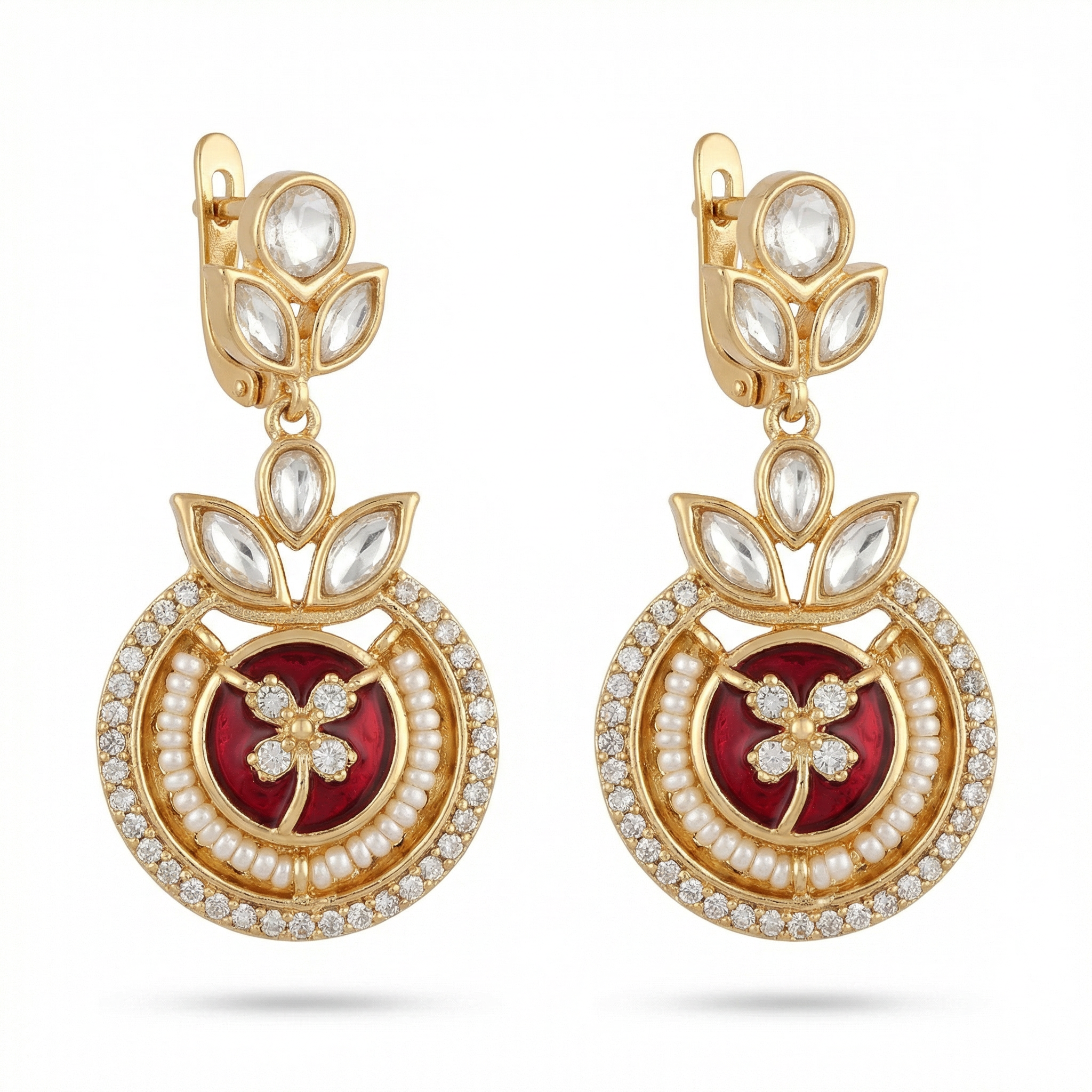 Red Kundan Floral Necklace Set with Earrings